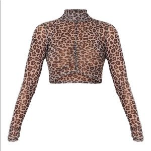 Tan Leopard Printed Mesh Ruched